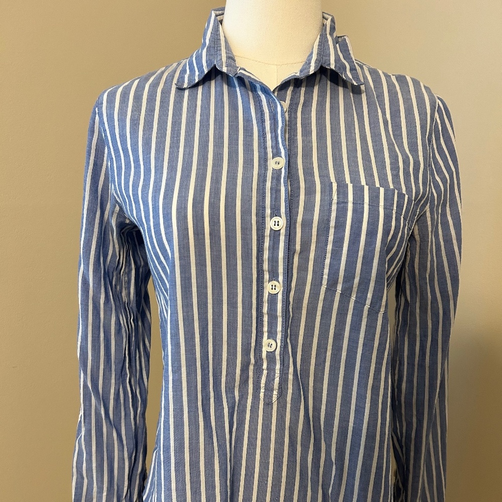 J.Crew Factory Blue and White Striped 1/2 Button-Up